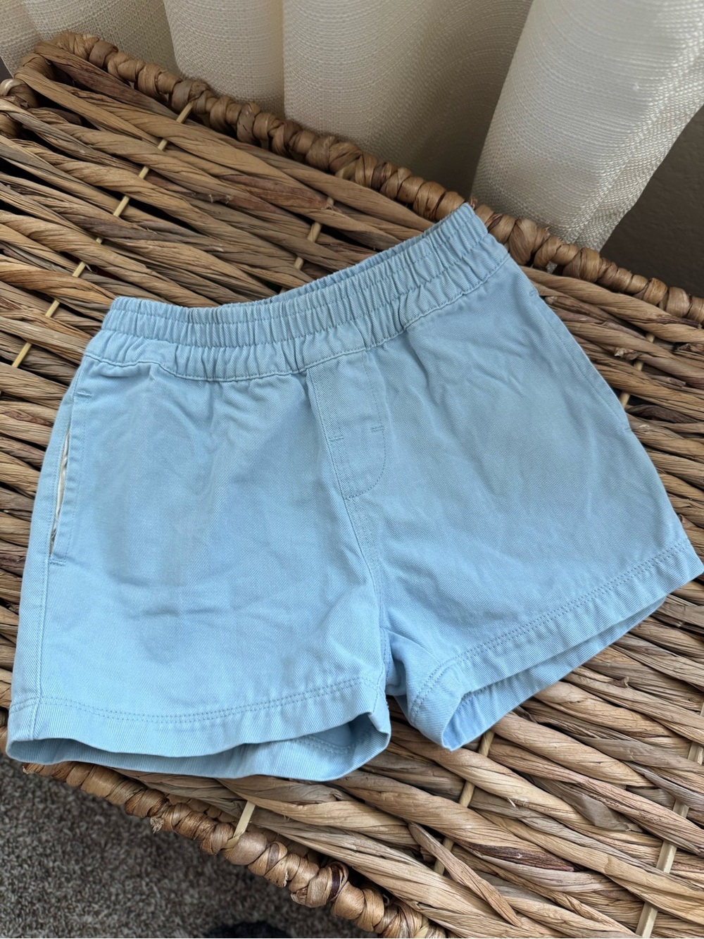 Light Blue Elastic Waist Cotton Shorts